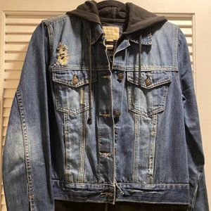 Forever 21 Dark Denim Hooded Jean Jacket, Medium